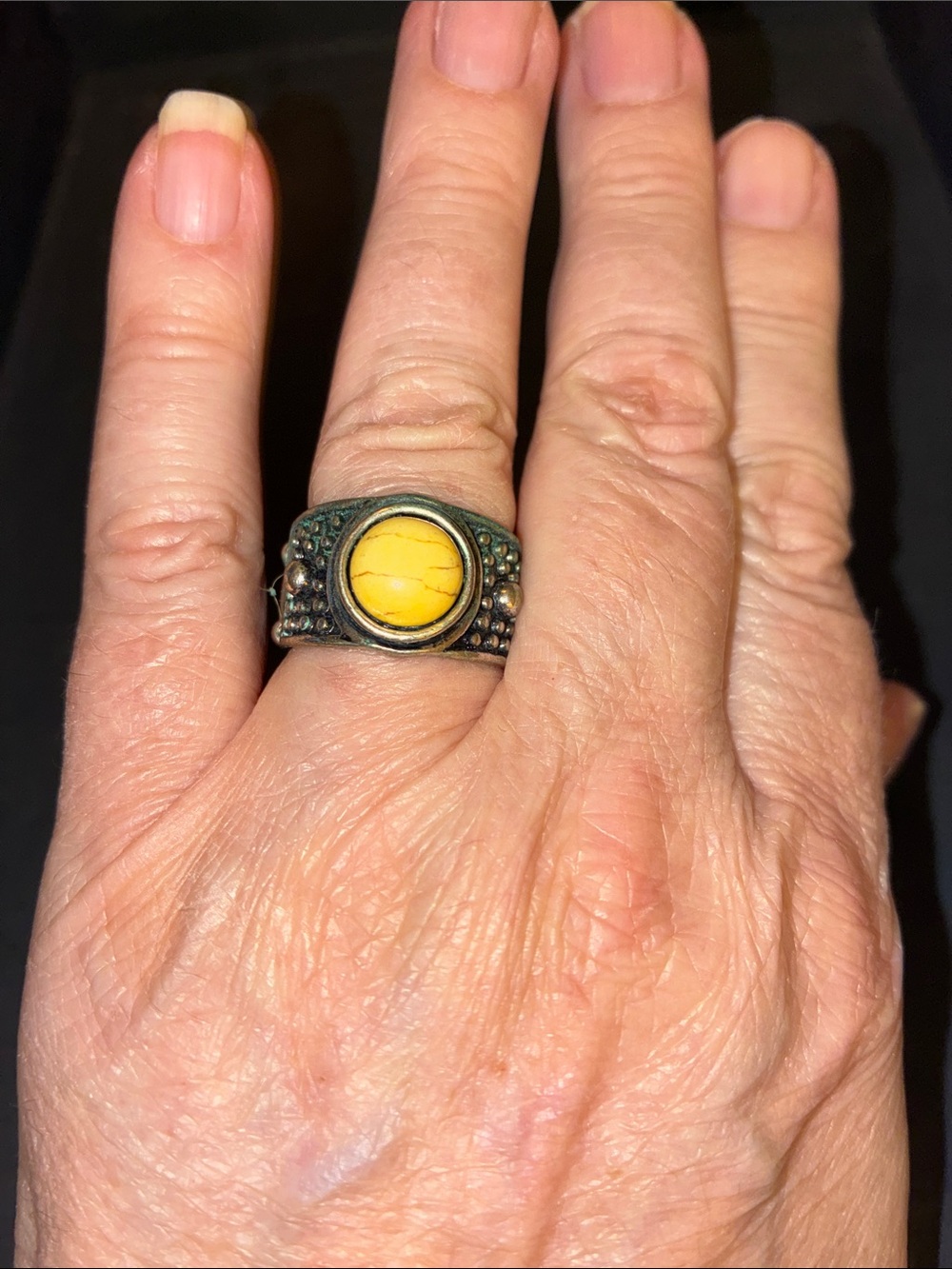 Sterling-Style Men's Yellow Stone Statement Ring